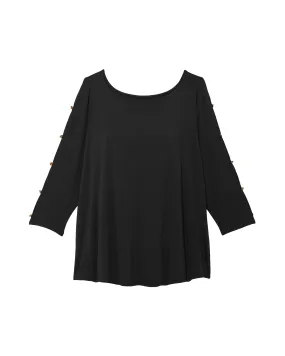 Ione 3/4 Sleeve Button Sleeve Tee | Black