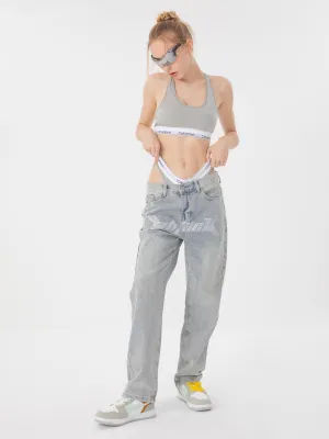 1984 Dark Letter Print Jeans