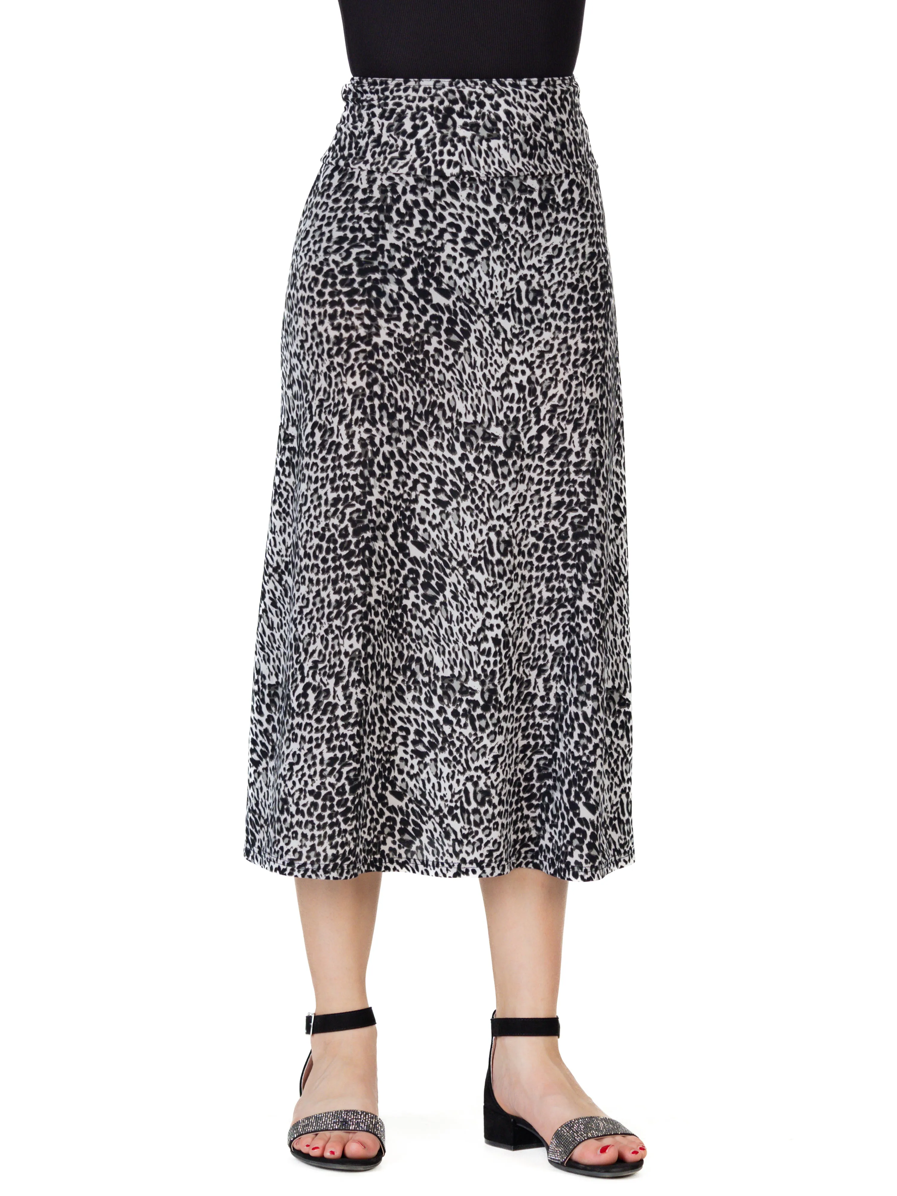 24seven Comfort Apparel Grey Animal Print Elastic Waistline Girls Maxi Skirt