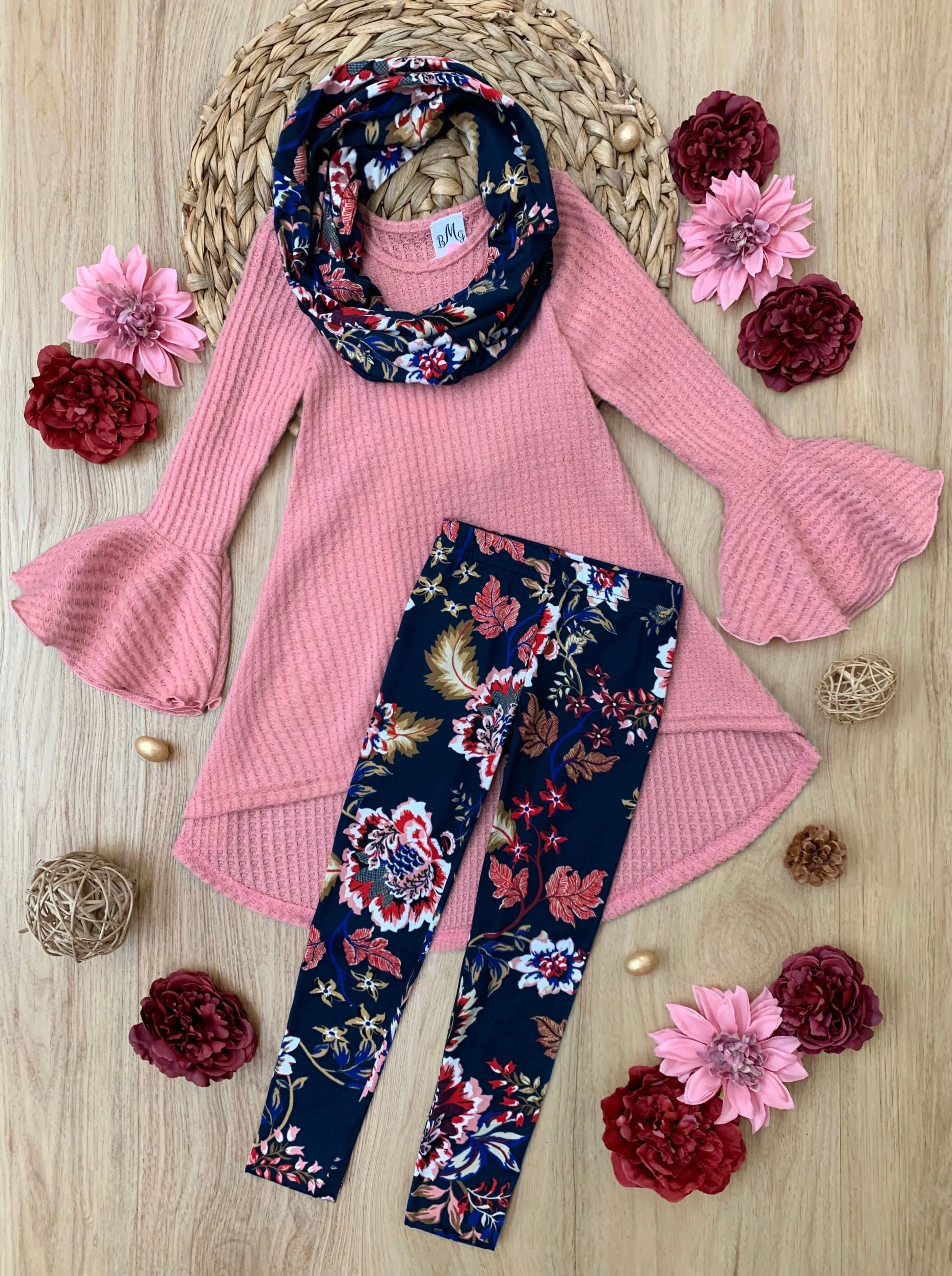 Abigail Peach Tunic, Paisley Leggings And Scarf Set