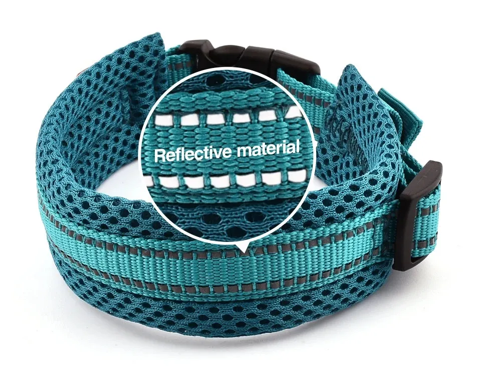 Adjustable Nylon Dog Collars  and Padded with Comfortable Adjustable Mesh Padded Reflective Pet Dog Collar XS-XL Breakaway