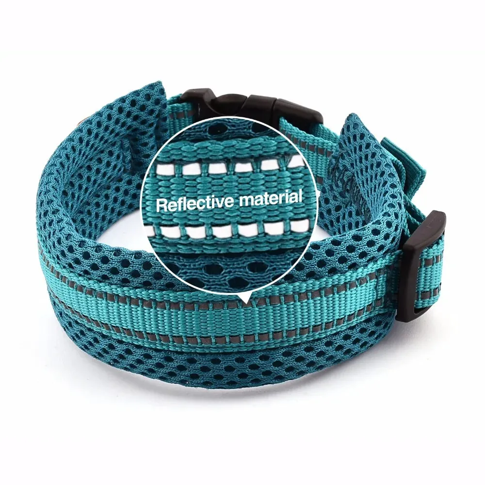 Adjustable Nylon Dog Collars  and Padded with Comfortable Adjustable Mesh Padded Reflective Pet Dog Collar XS-XL Breakaway