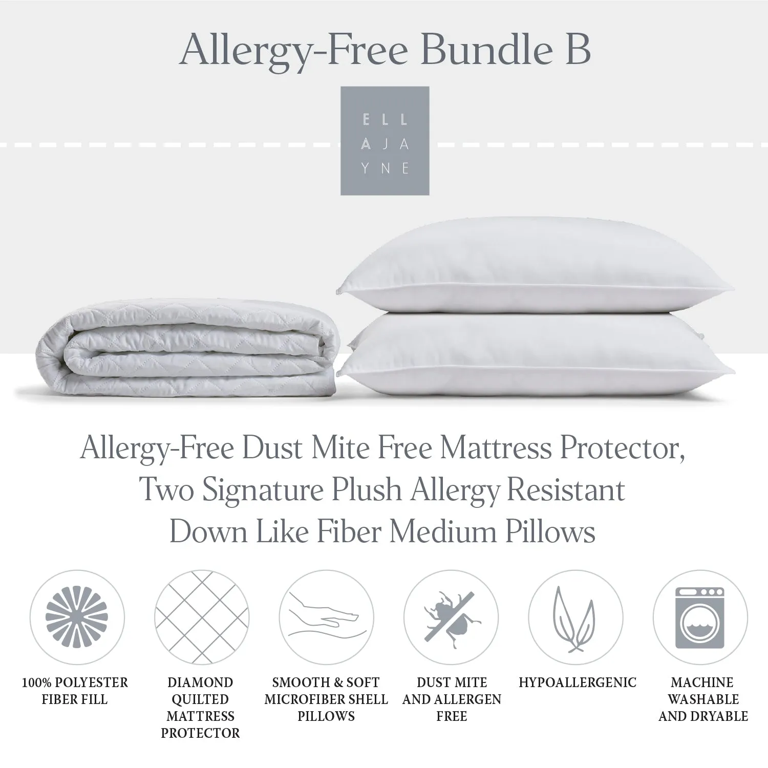 Allergy Free Bundle B | Medium Fill Allergy Resistant Gel Filled All Sleeper Pillow and Allergy-Free Dust Mite Free Mattress Protector