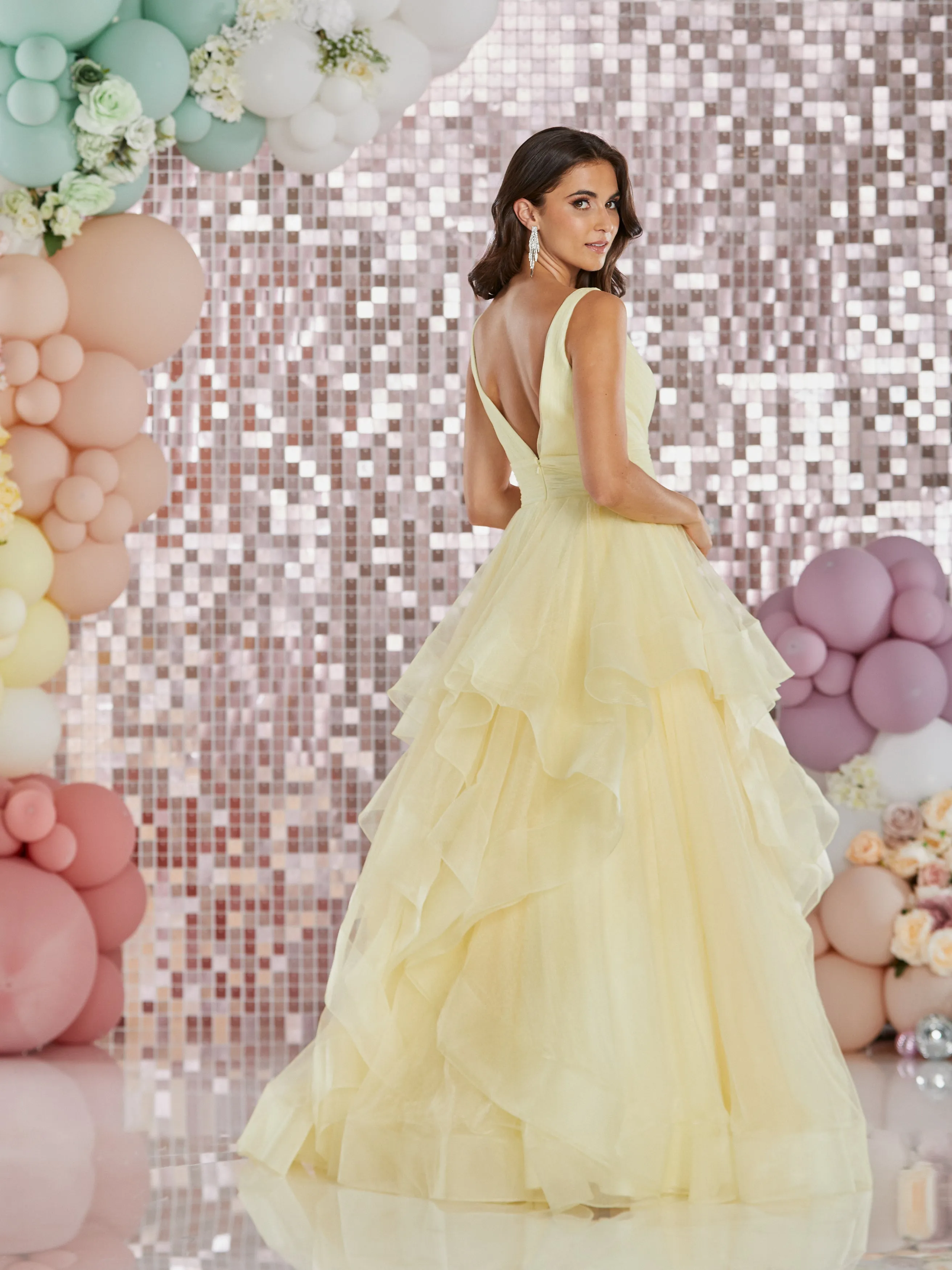 Artemis by Tiffany’s tulle prom dress in baby blue, lemon, pink