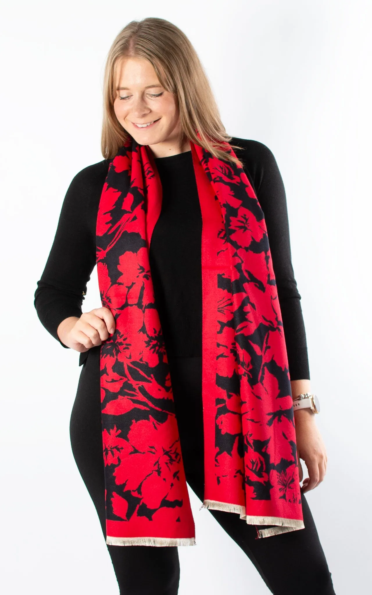 Autumn Winter Scarf | Floral | Red