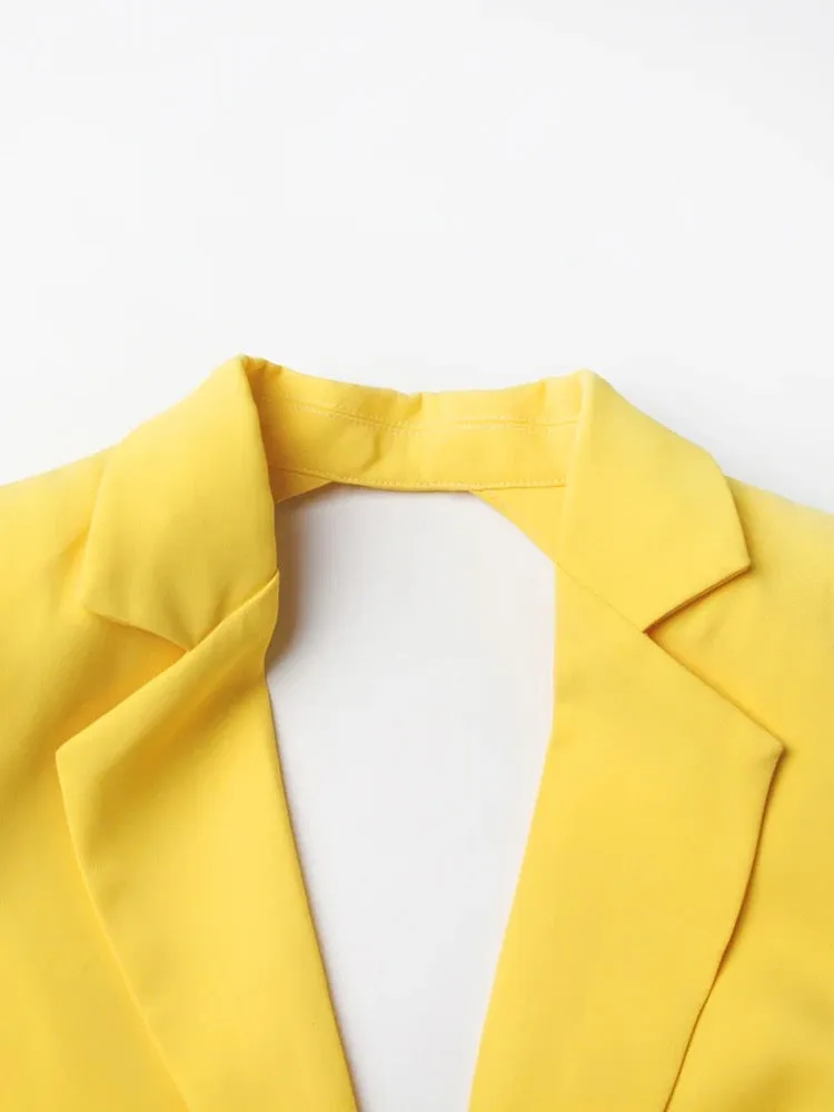 Back Cutout Diamond Crystal Yellow Blazer