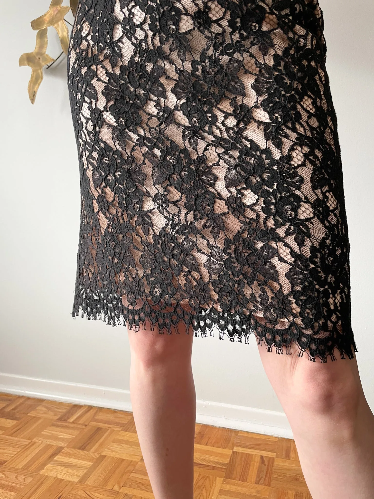 Banana Republic Black Lace Satin Blush Pencil Skirt - Size 4