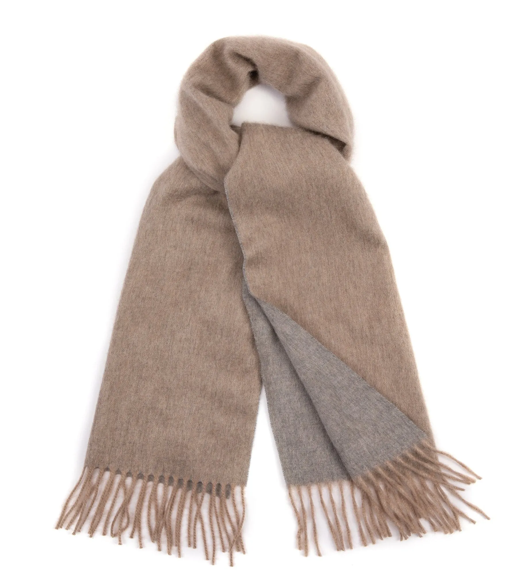 Begg x Co Arran Reversible Oversized Cashmere Scarf: Stone/Flannel