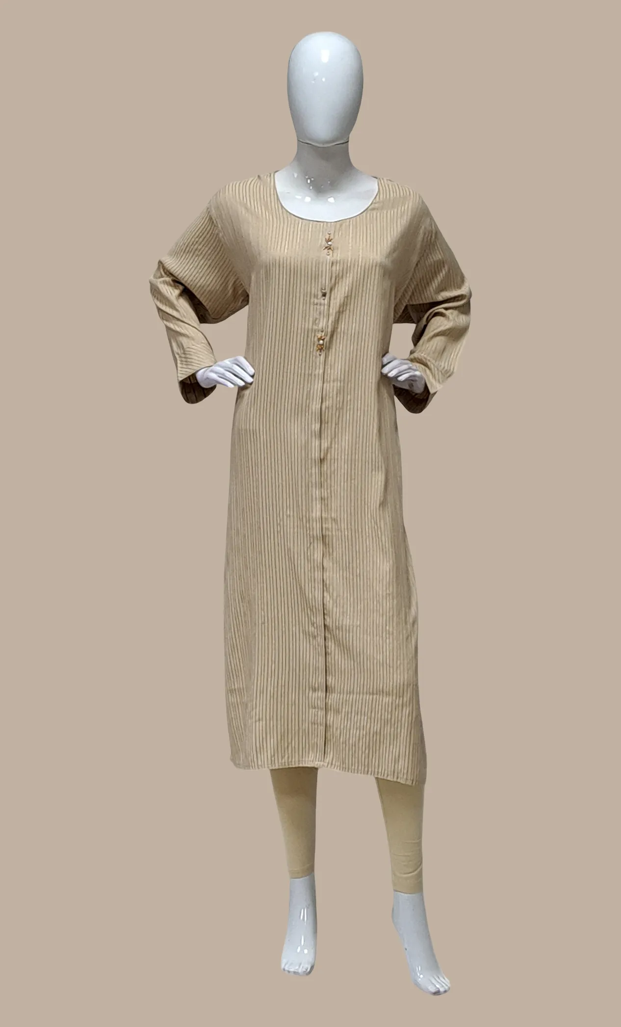 Biscuit Embroidered Kurti Top