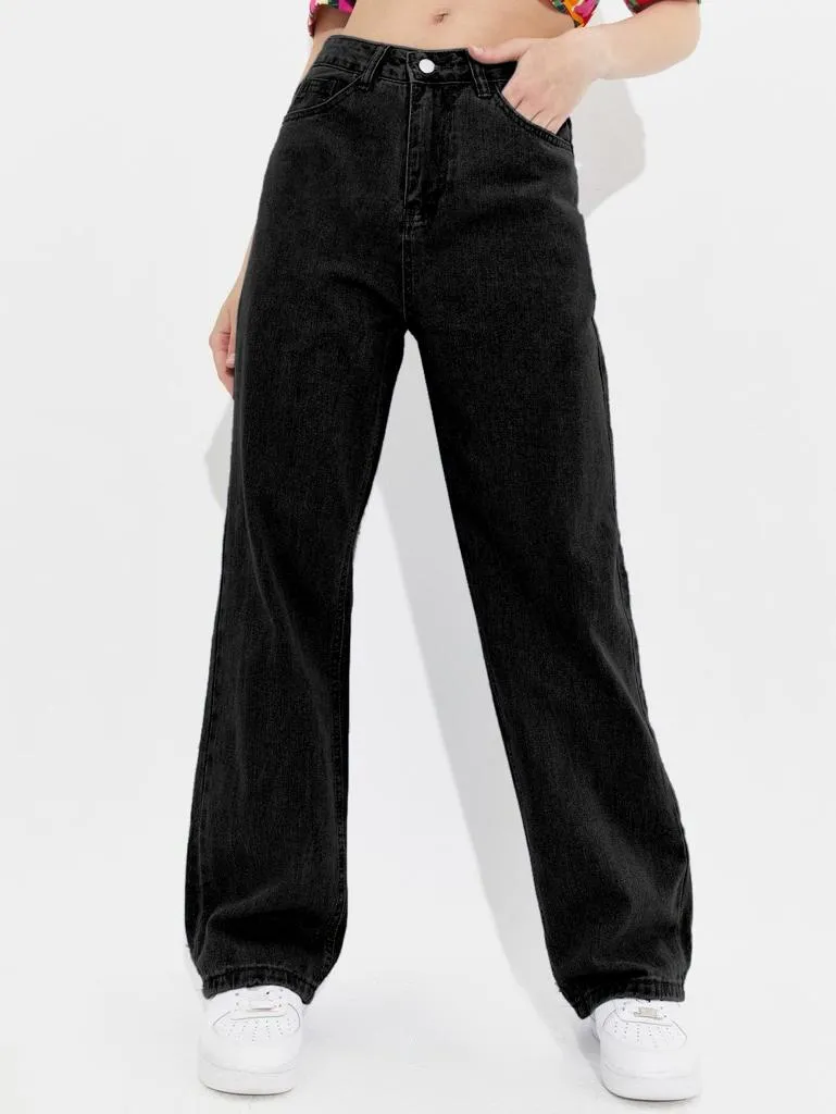 Black High Waist Wide leg Women Jeans