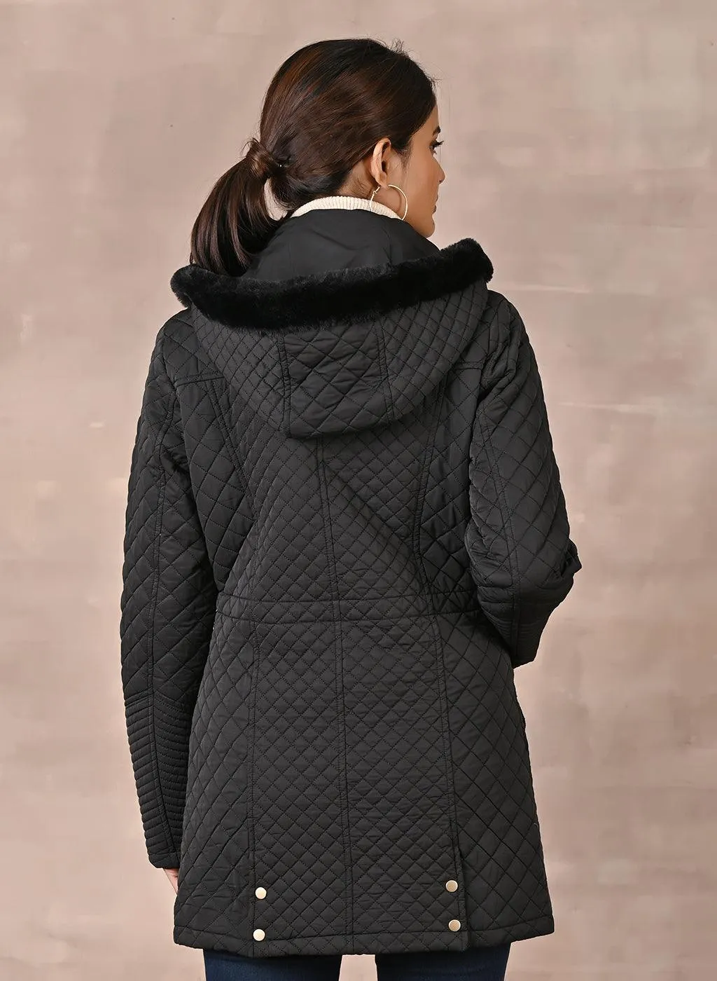 Black Quilted Jacket with attached Hood