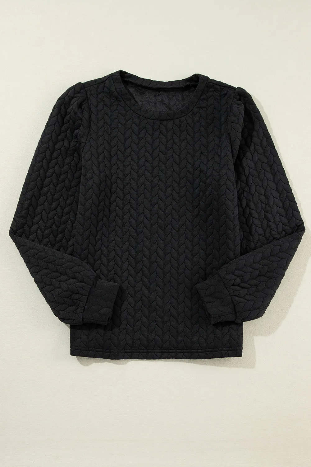 Black Quilted Puff Sleeve Sweatshirt