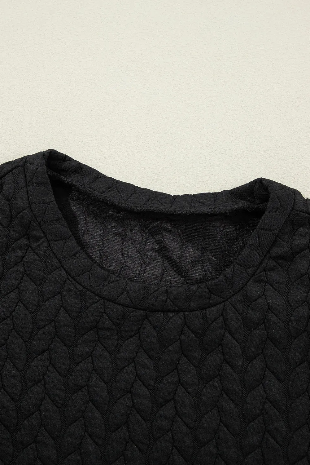 Black Quilted Puff Sleeve Sweatshirt