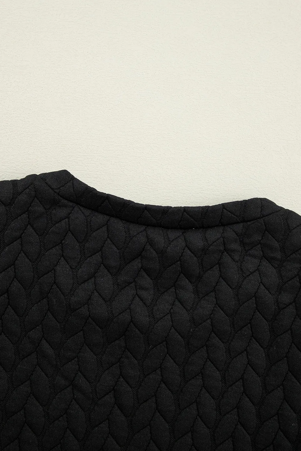 Black Quilted Puff Sleeve Sweatshirt