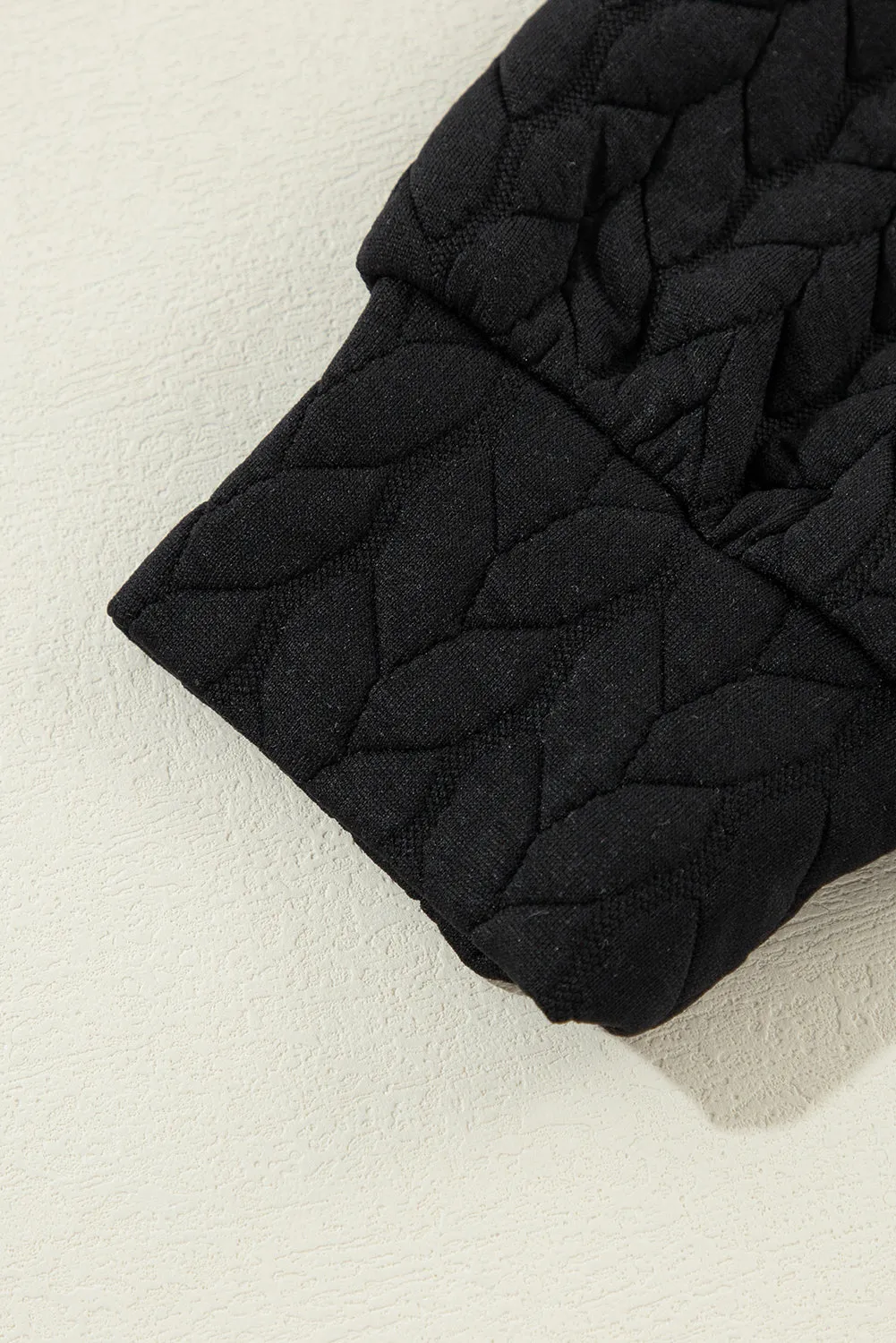 Black Quilted Puff Sleeve Sweatshirt