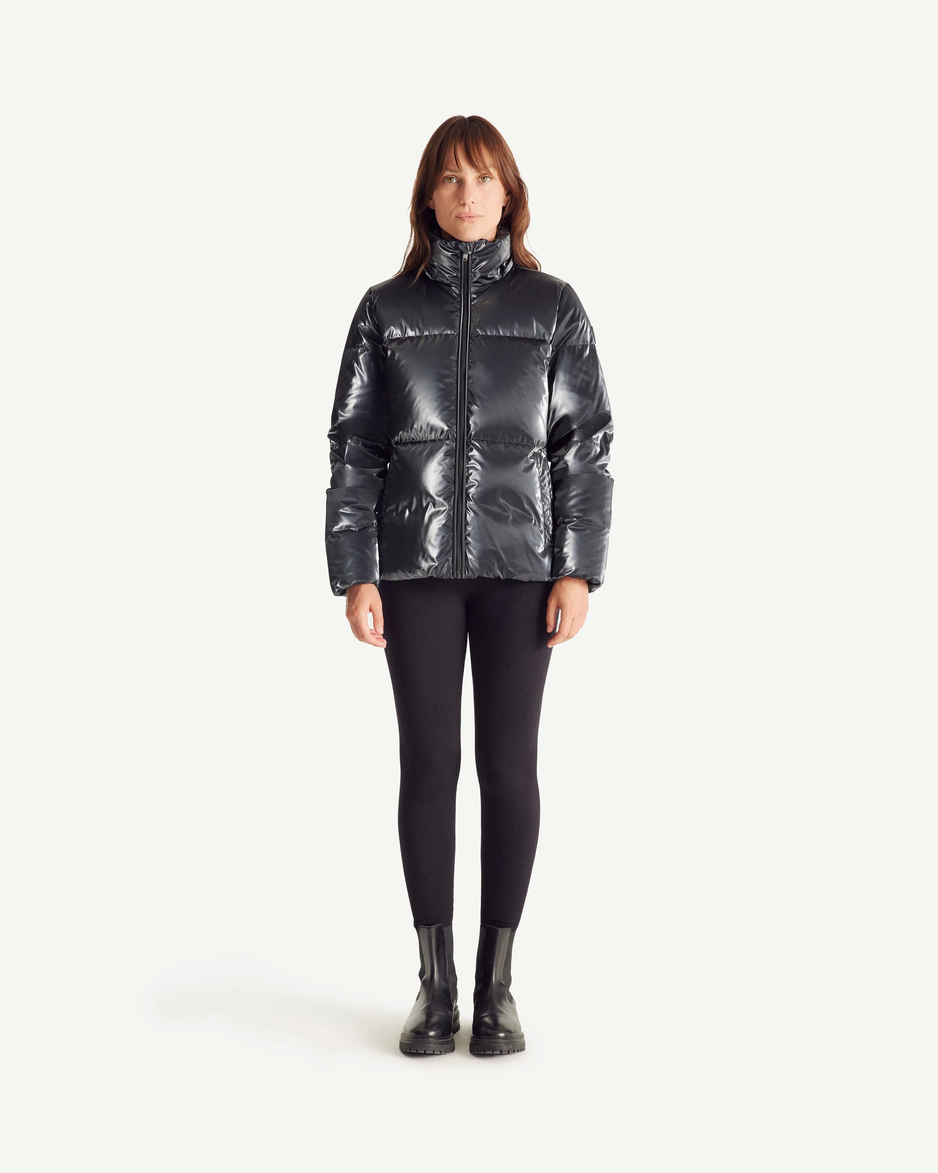 Black Tanya Glossy Extreme Cold iridescent down jacket