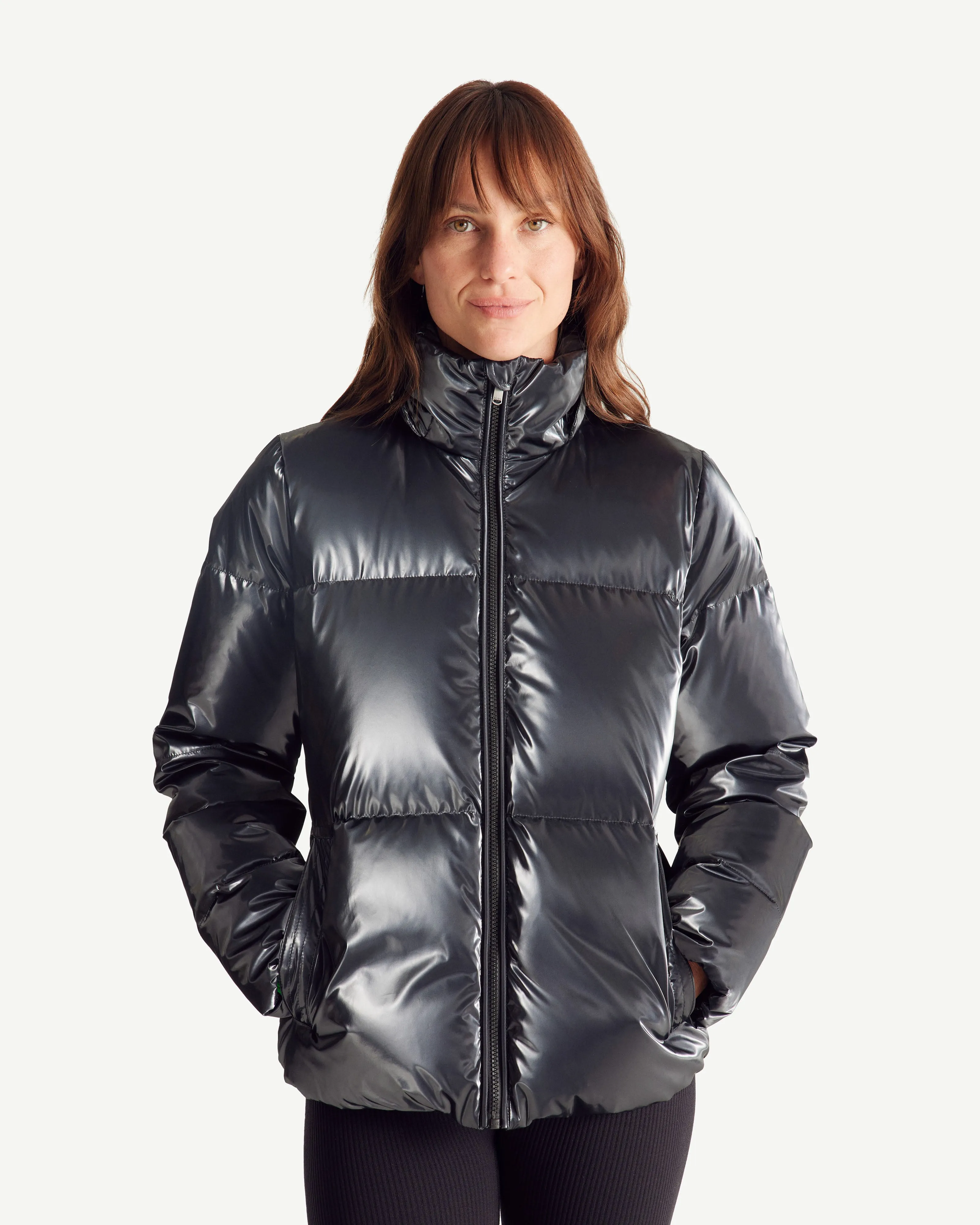 Black Tanya Glossy Extreme Cold iridescent down jacket