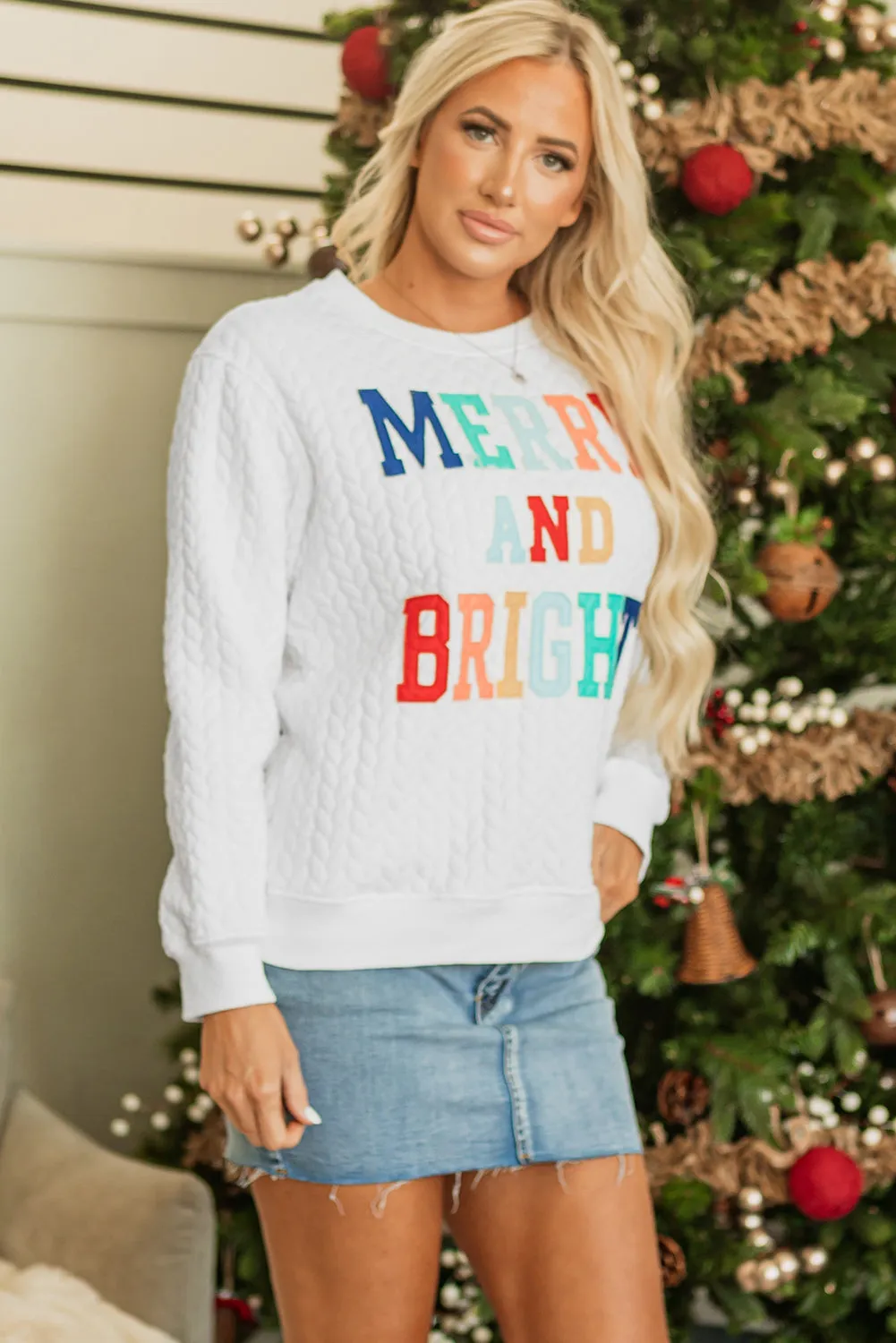 Blackish Green Merry And Bright Cable Knit Pullover Sweatshirt