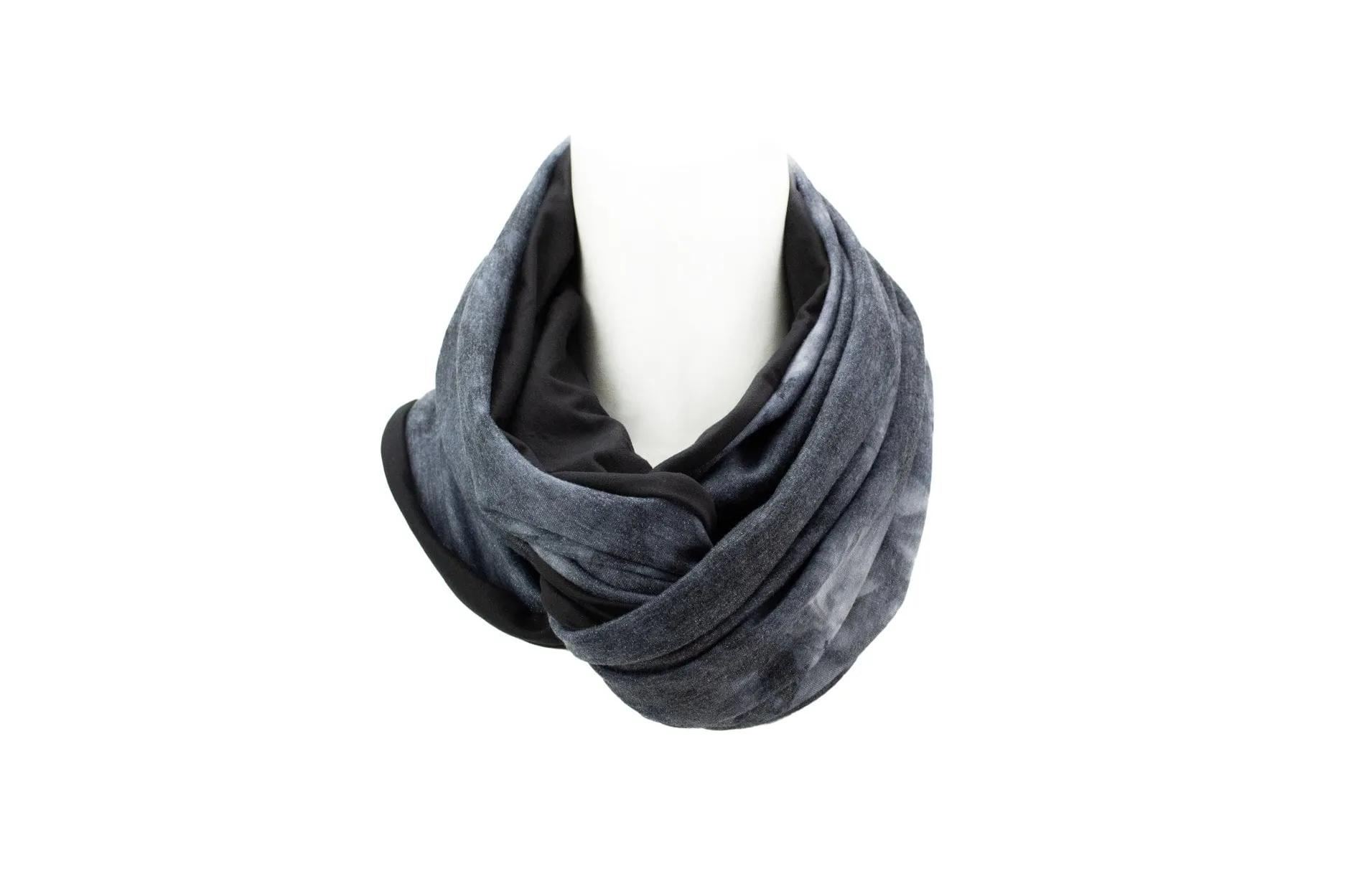 Blue Gray Tie Dye Knit Infinity Scarf