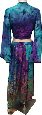 Bohemian Blue & Purple Tie Dye 2 Piece Crop Top & Maxi Skirt Set