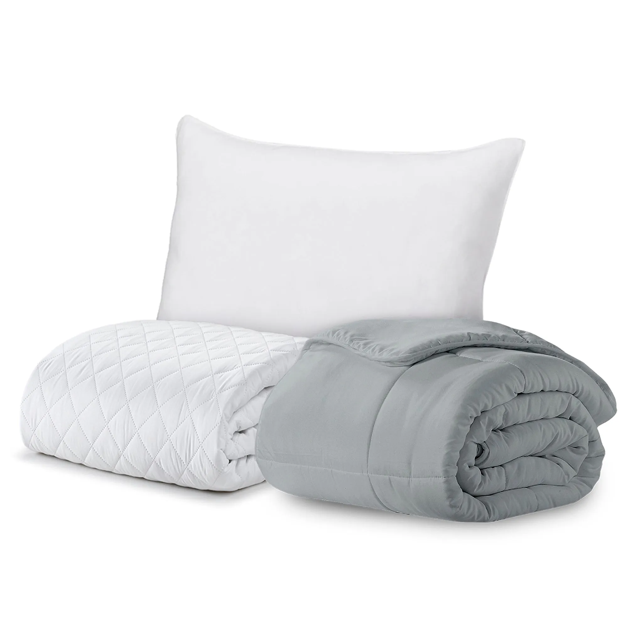 BTC Bed Bundle | Overstuffed Pillows, Quilted Mattress Protector and Down-Alt Comforter