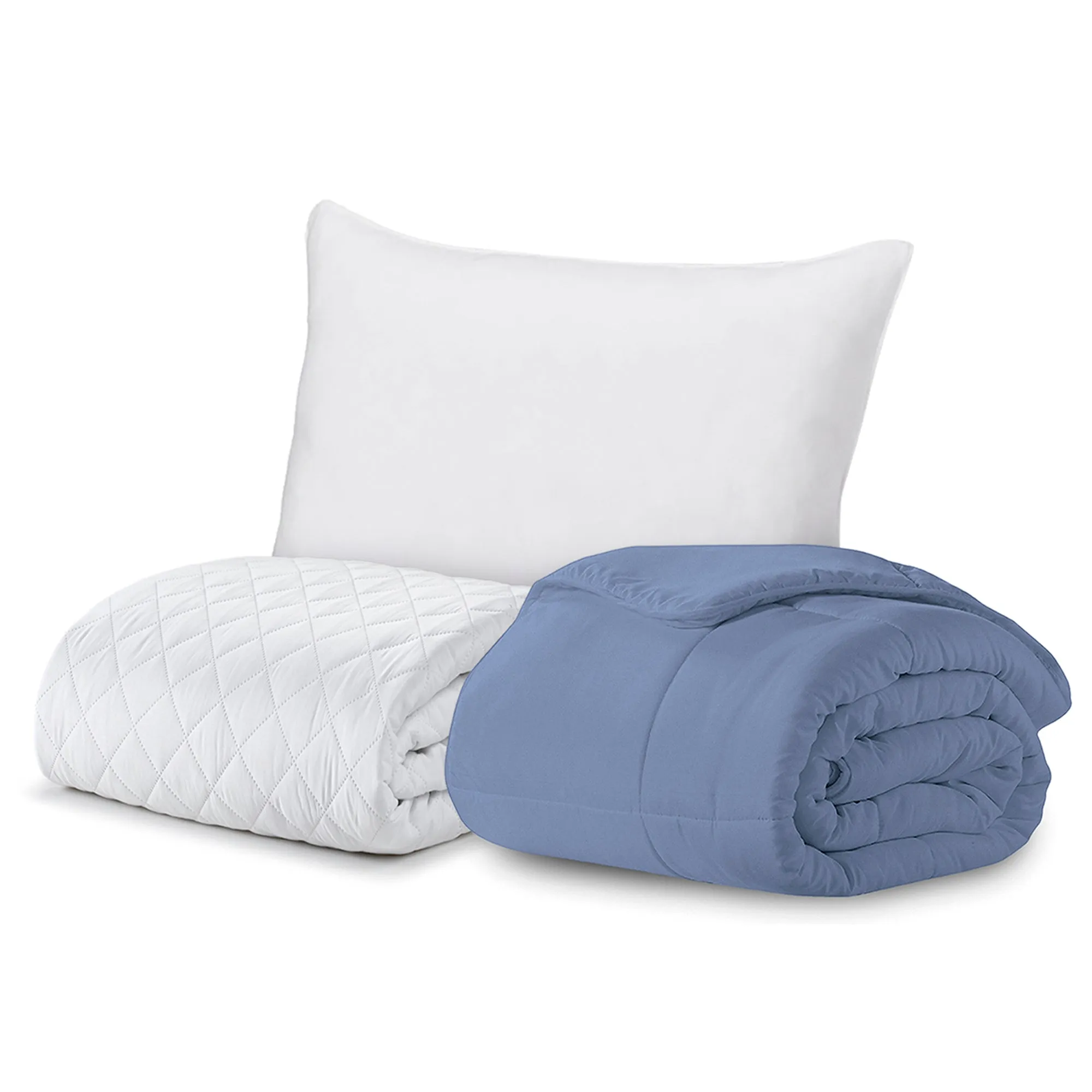 BTC Bed Bundle | Overstuffed Pillows, Quilted Mattress Protector and Down-Alt Comforter