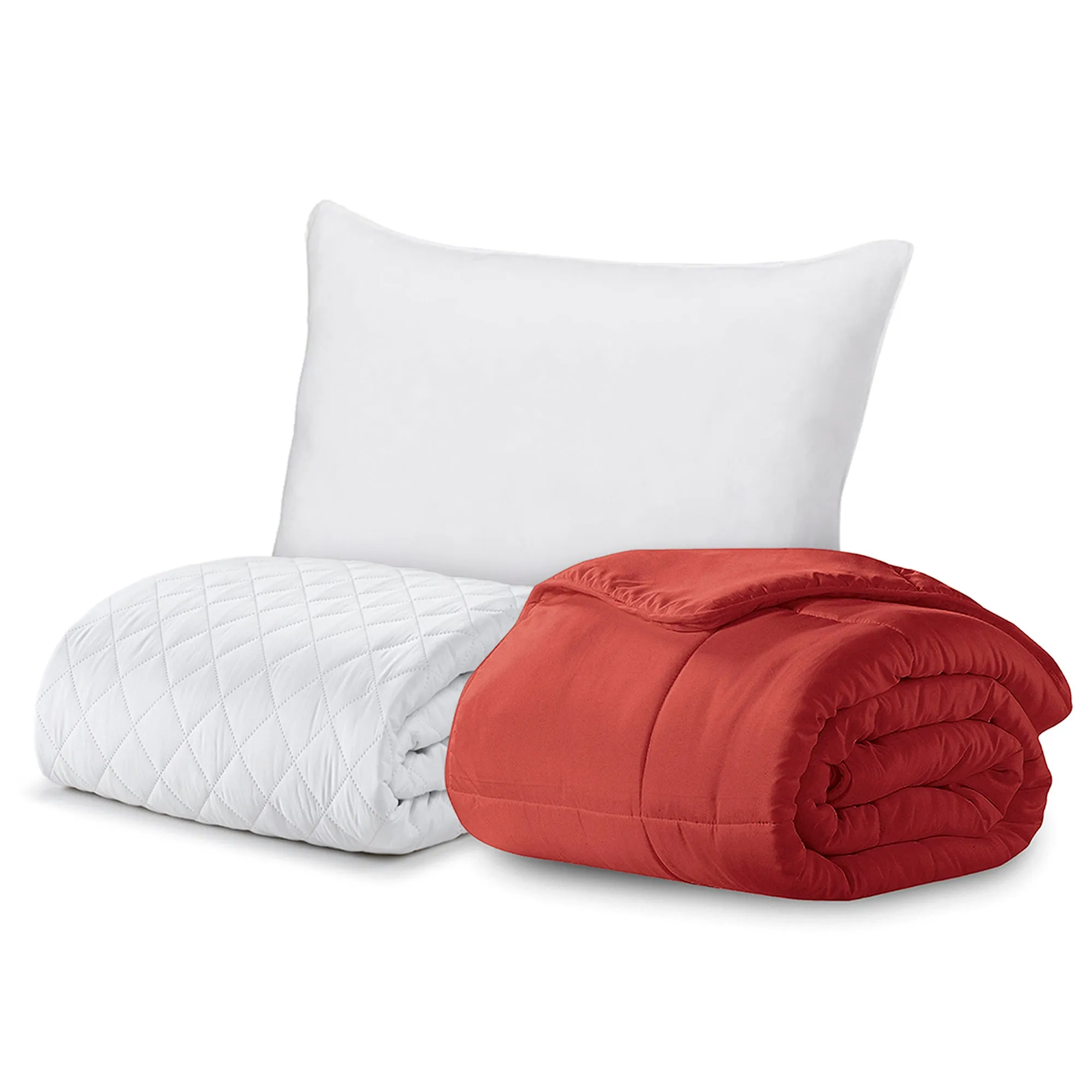 BTC Bed Bundle | Overstuffed Pillows, Quilted Mattress Protector and Down-Alt Comforter