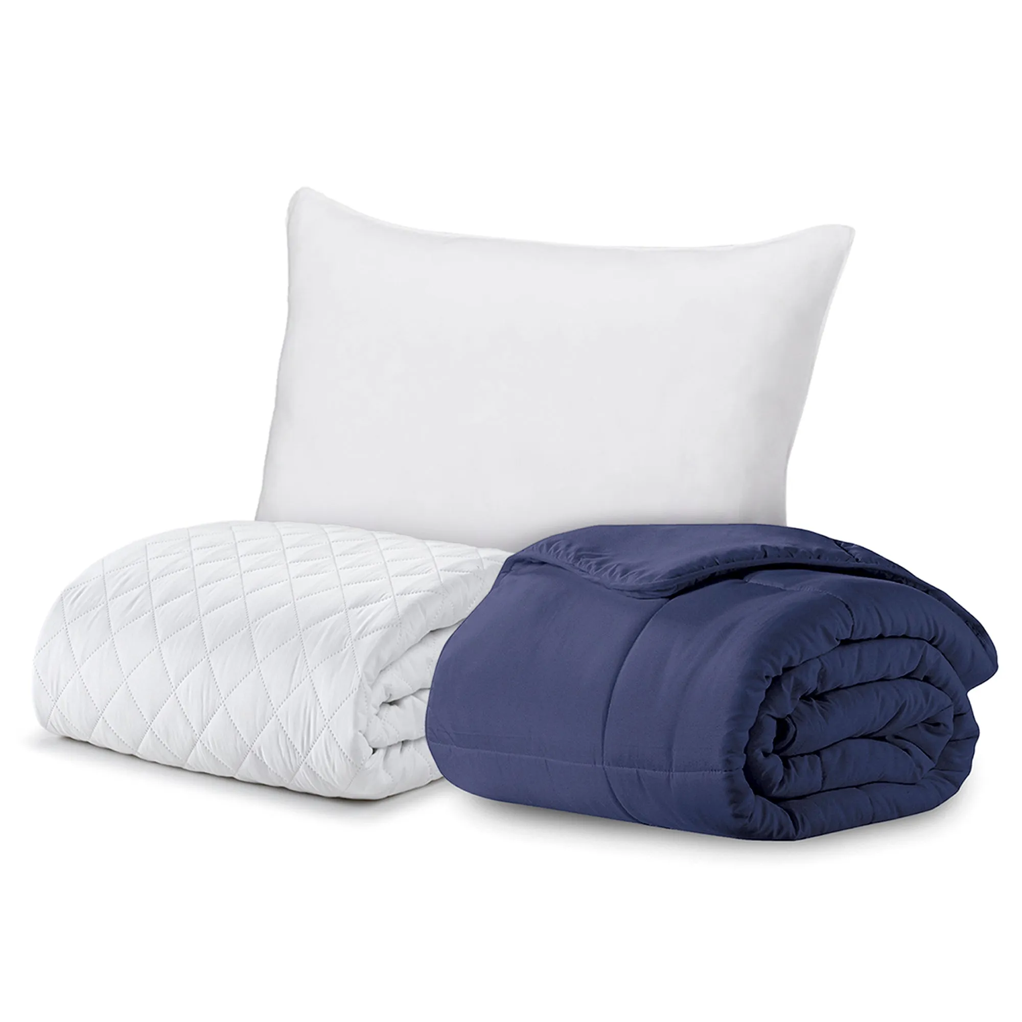 BTC Bed Bundle | Overstuffed Pillows, Quilted Mattress Protector and Down-Alt Comforter