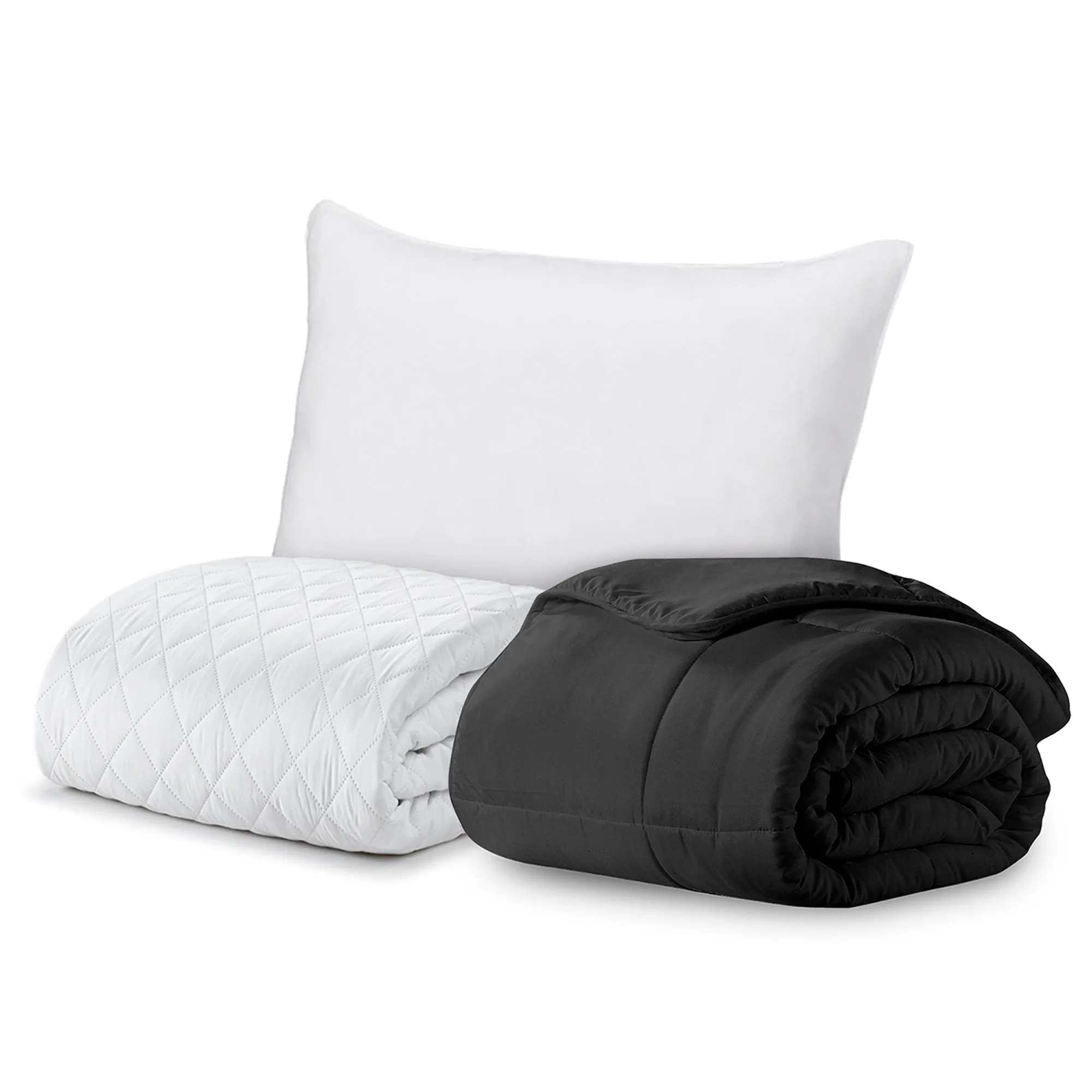 BTC Bed Bundle | Overstuffed Pillows, Quilted Mattress Protector and Down-Alt Comforter