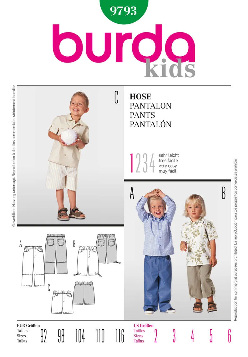 Burda 9793 Boys' Trousers Pattern