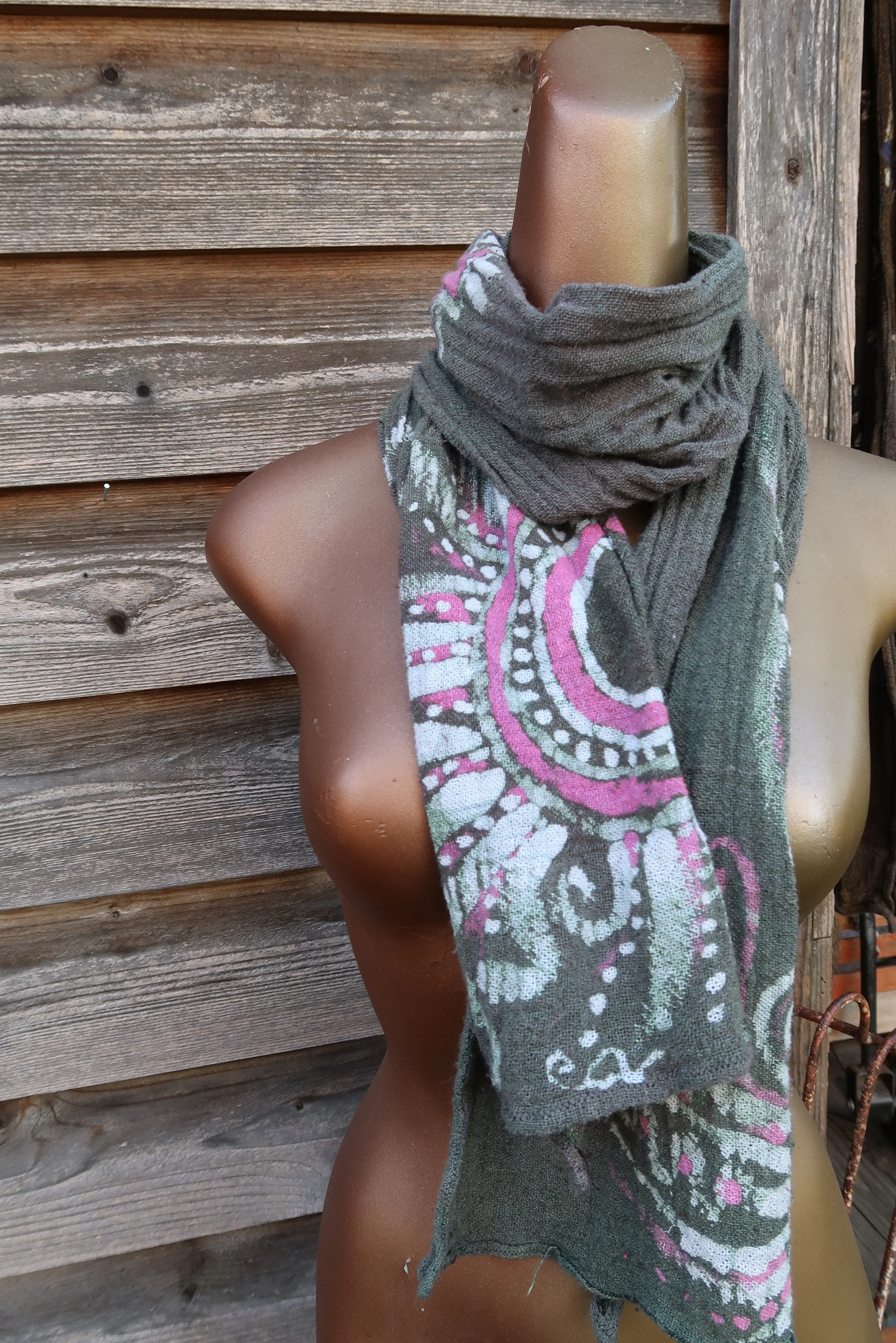 Cactus Bloom Handmade Batik Scarf in Woven Organic Cotton