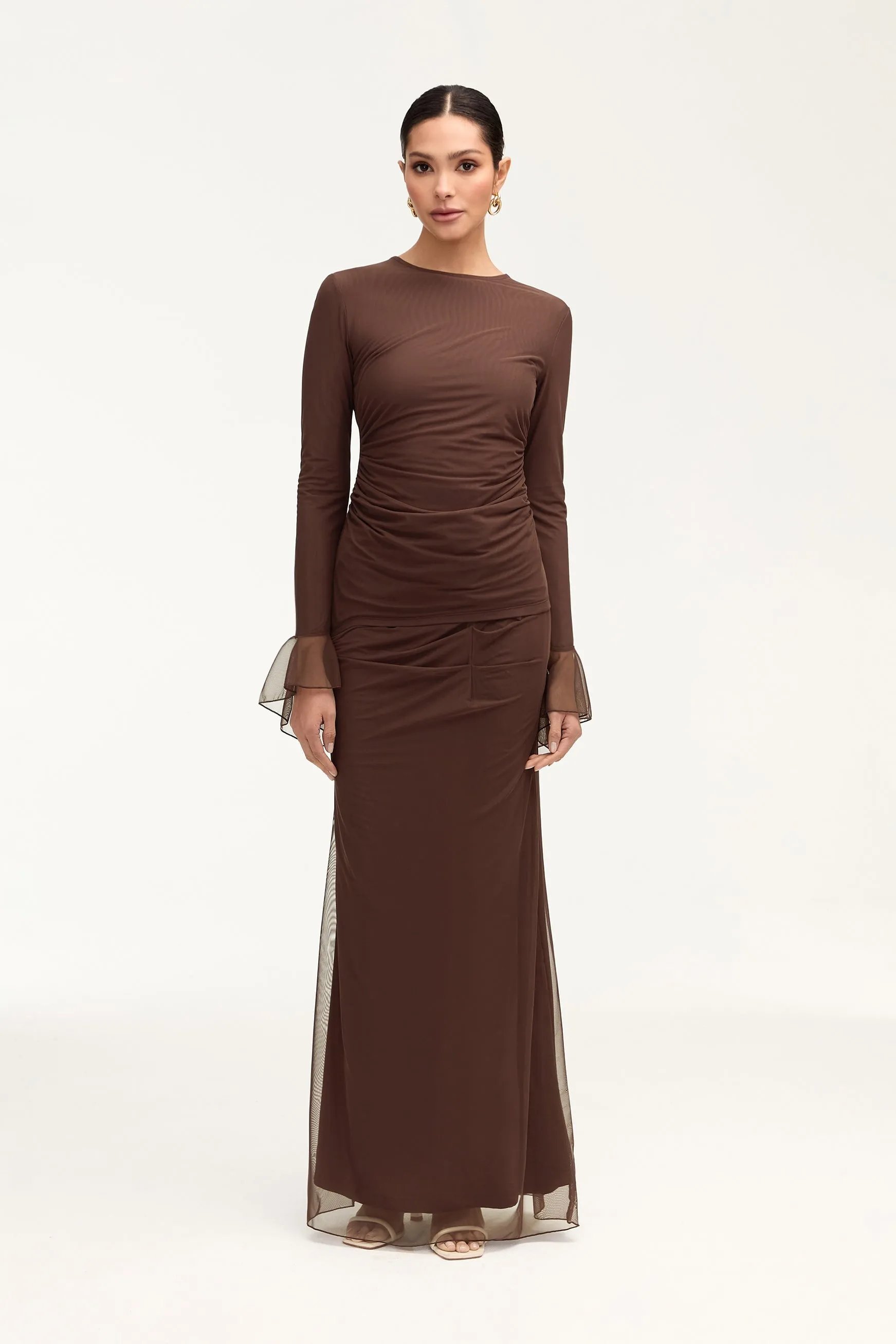 Capri Rouched Maxi Skirt - Espresso