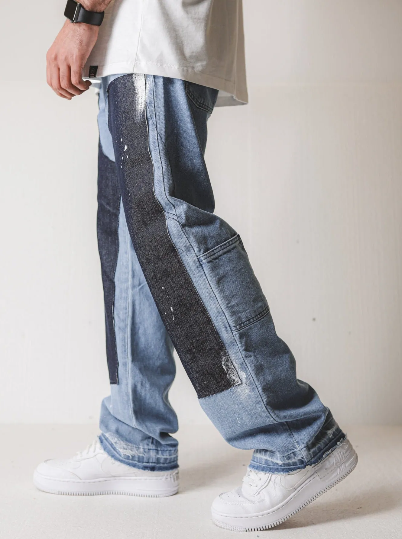 Carpenter Wide Fit Blue Painted Jeans