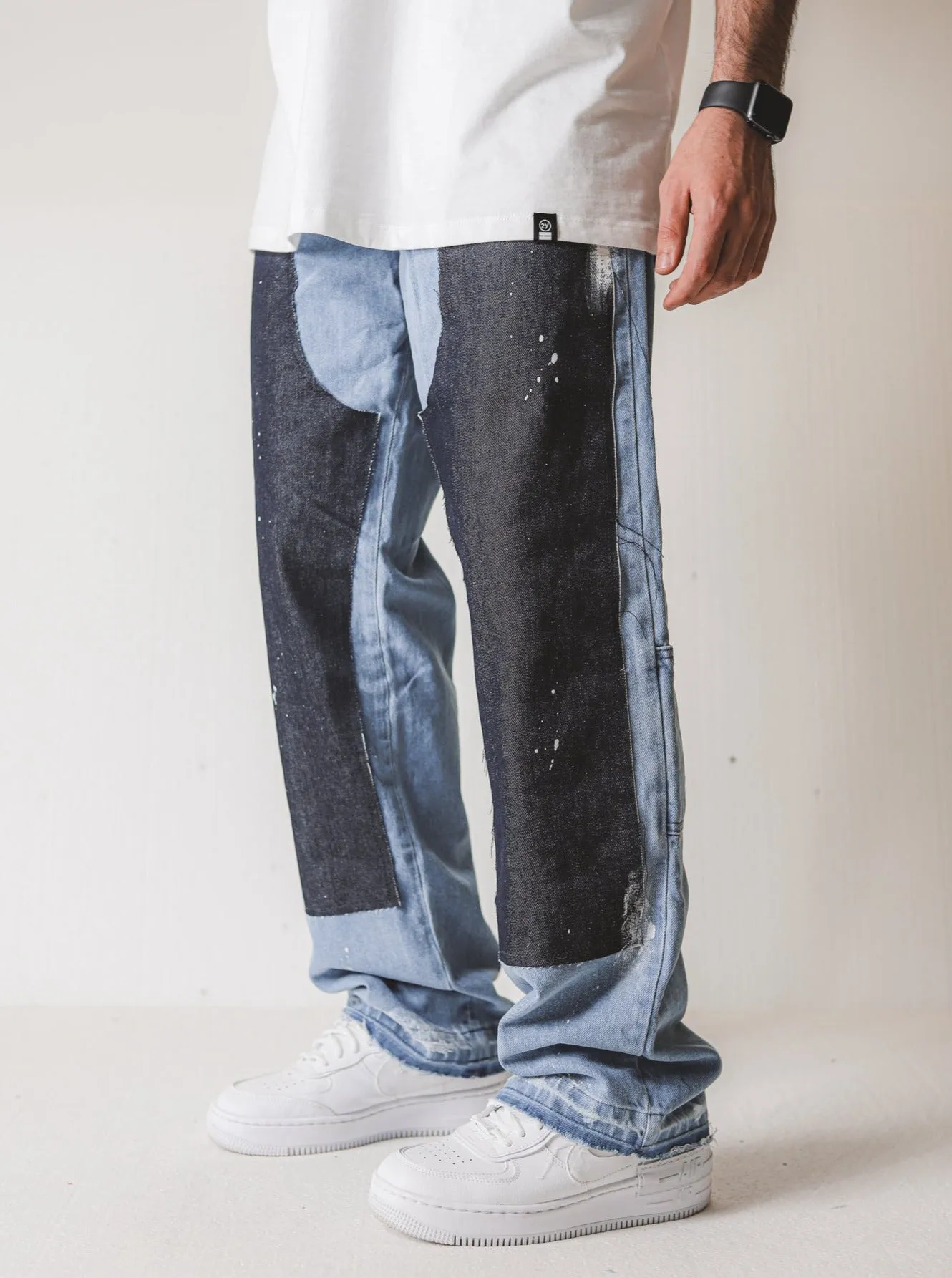 Carpenter Wide Fit Blue Painted Jeans