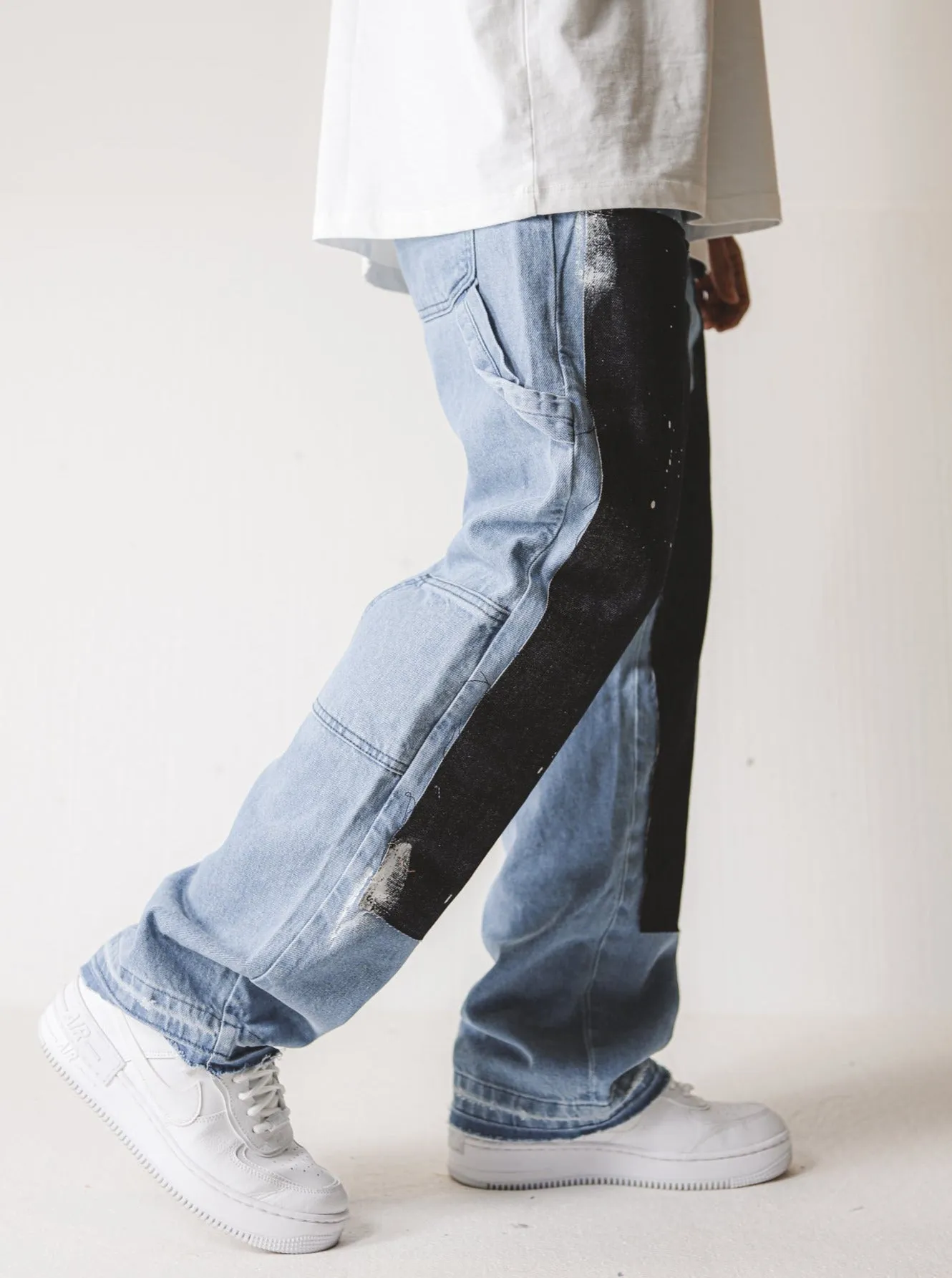 Carpenter Wide Fit Blue Painted Jeans