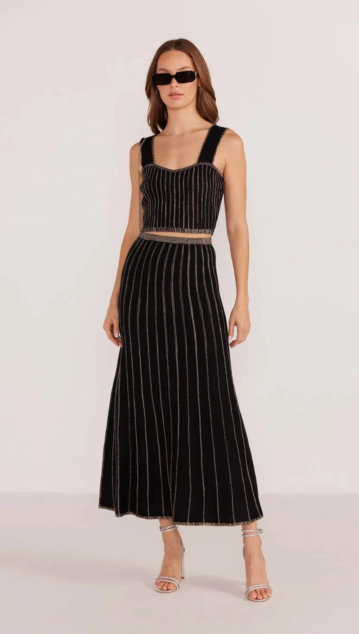 Celia Lurex Stripe Midi Skirt-Blk Champ