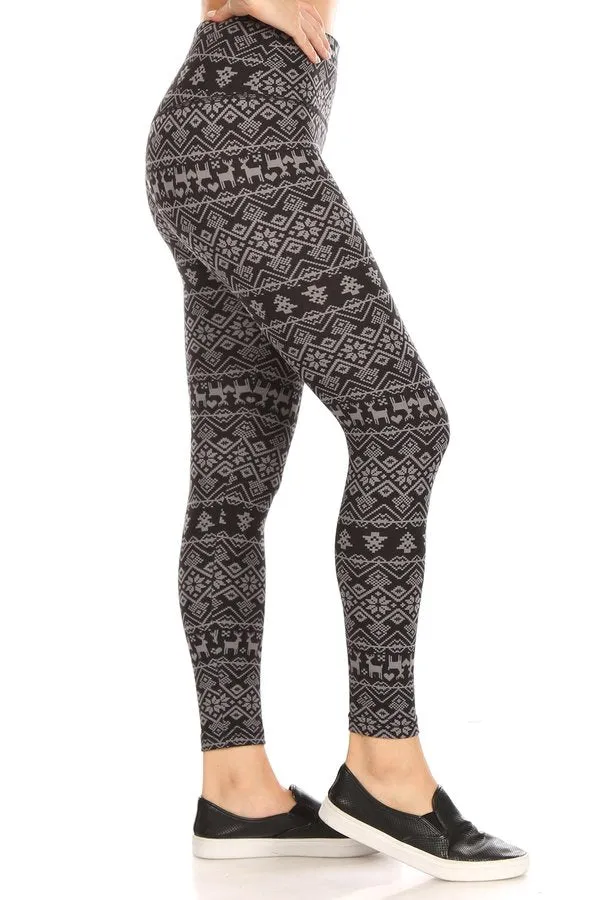 Christmas Fair Isle Hearts Soft Lounge Fleece Lined Leggings Pants