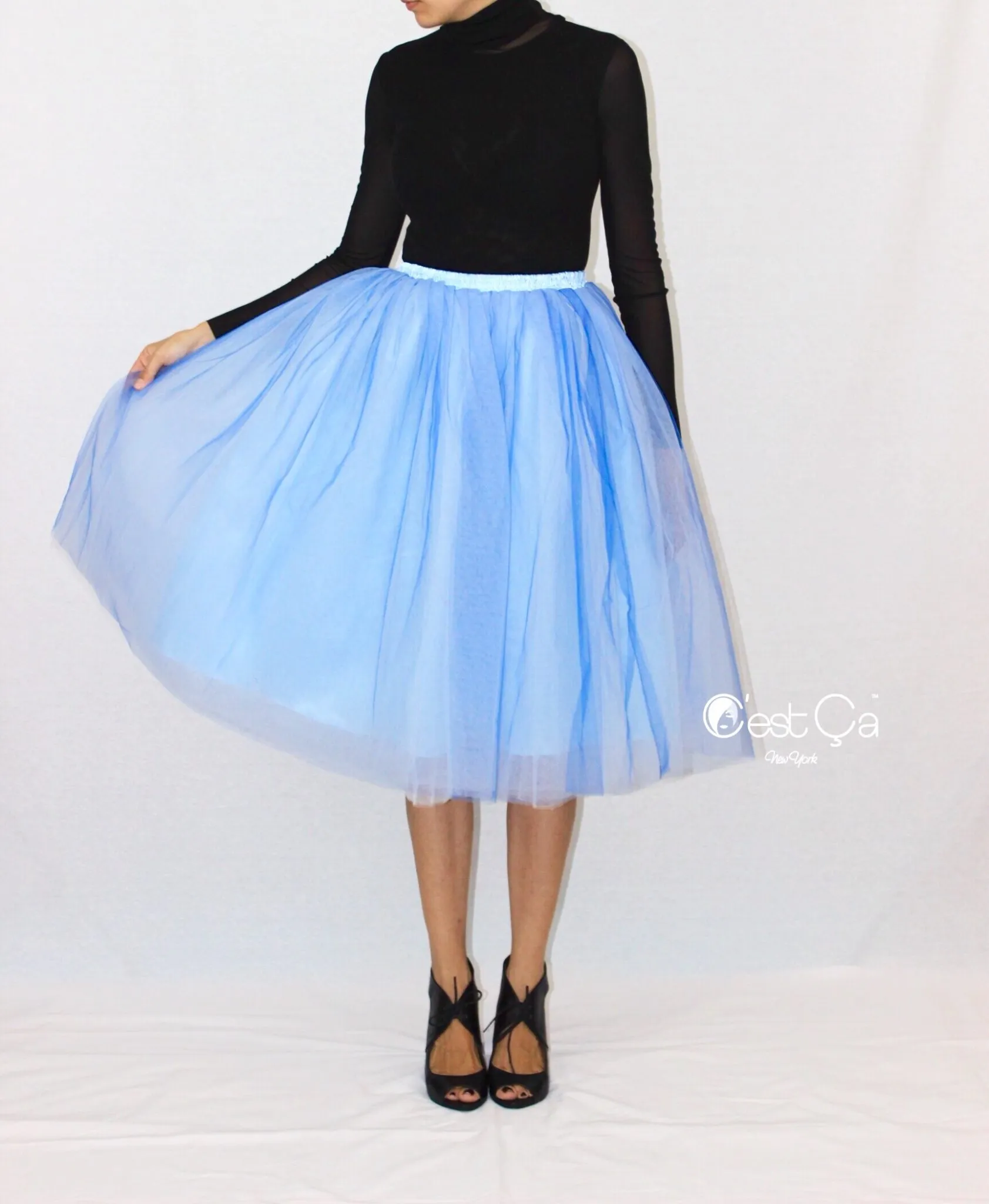 Clarisa Ombre Tulle Skirt - Serenity Blue, Tea Length