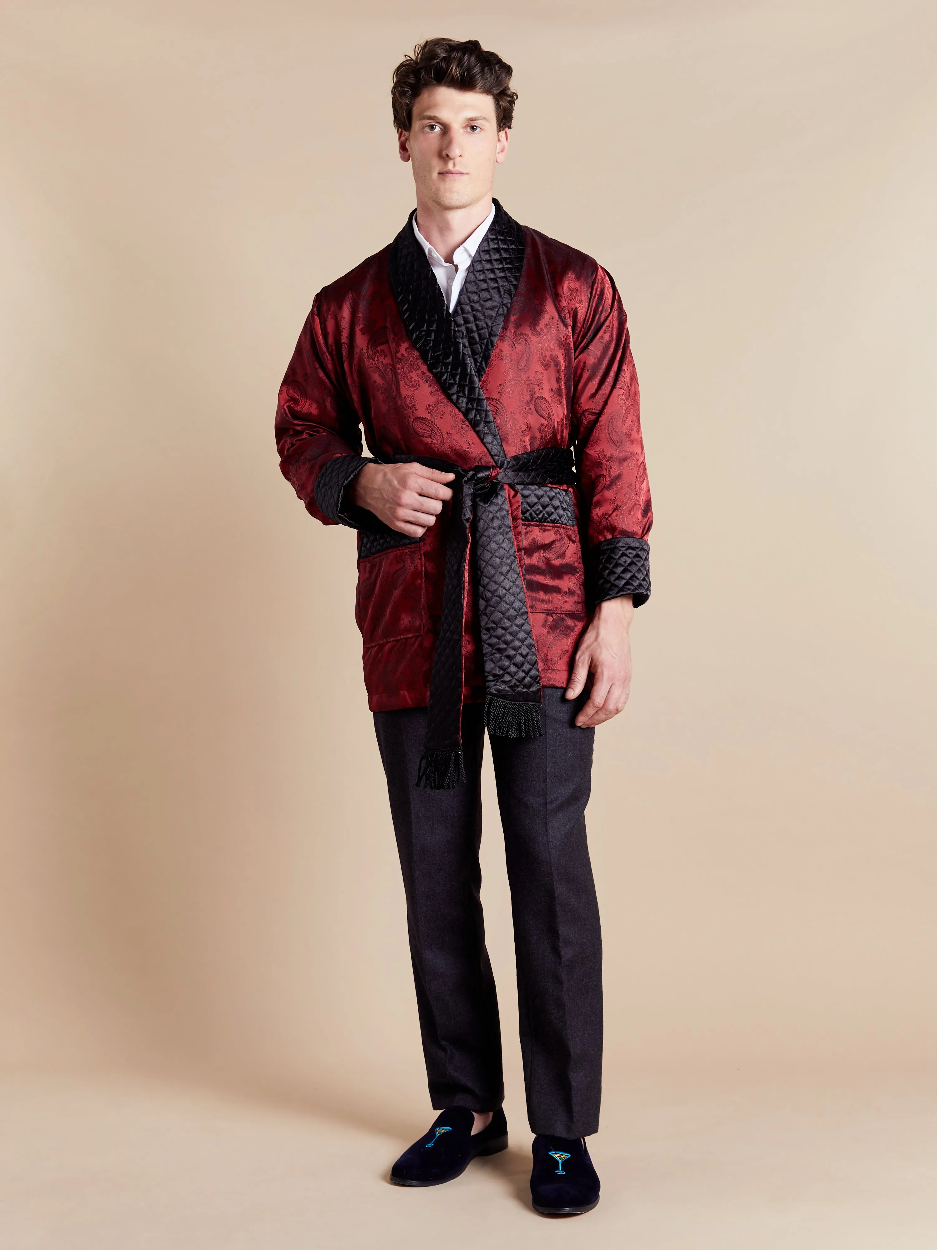 Clarke Men's Short Smoking Jacket - Claret