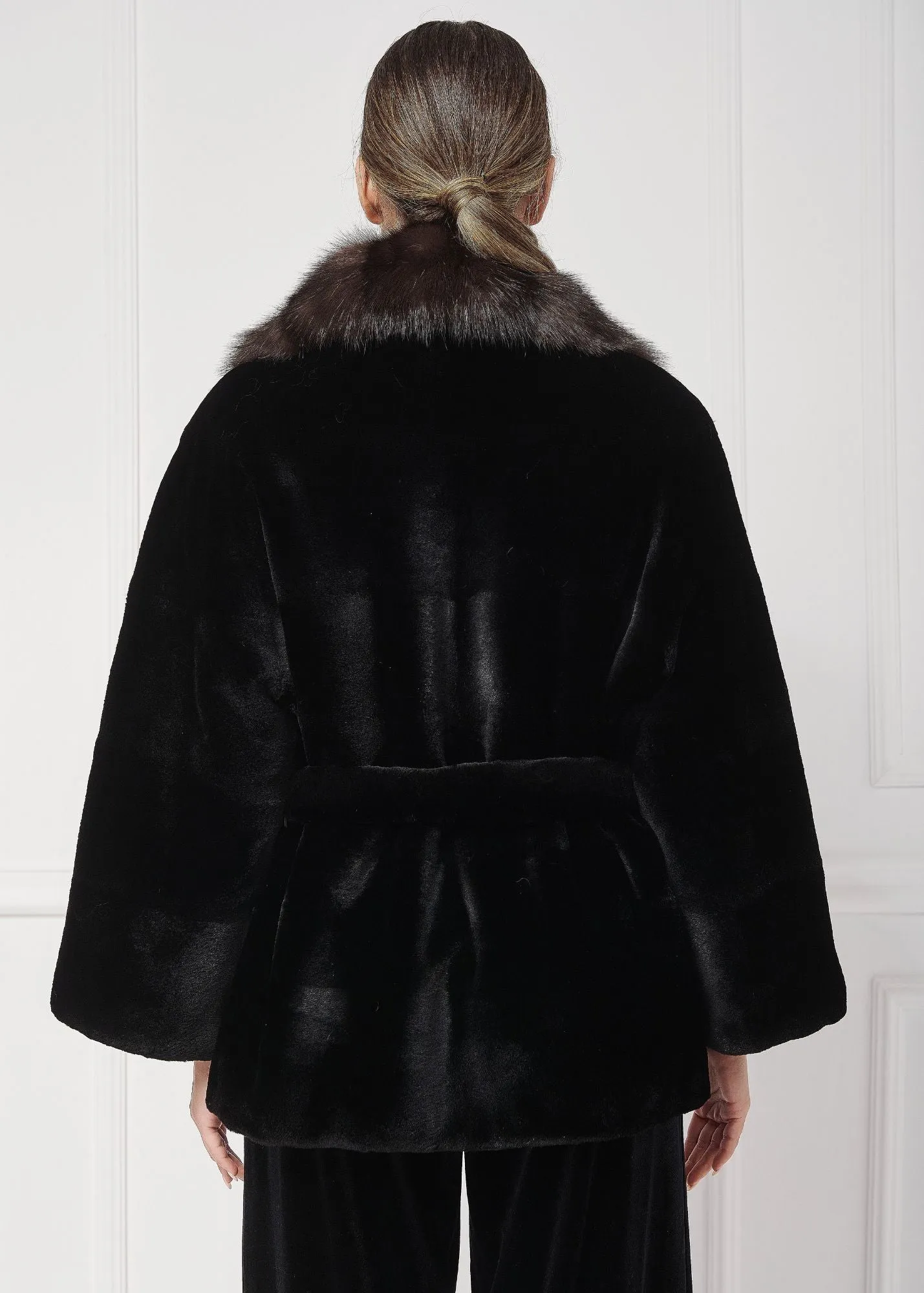 Classy sheared mink fur jacket with sable fur collar