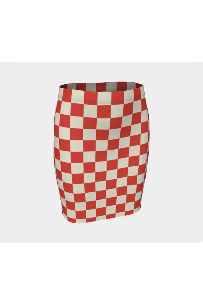 Coral Orange Checker Fitted Skirt