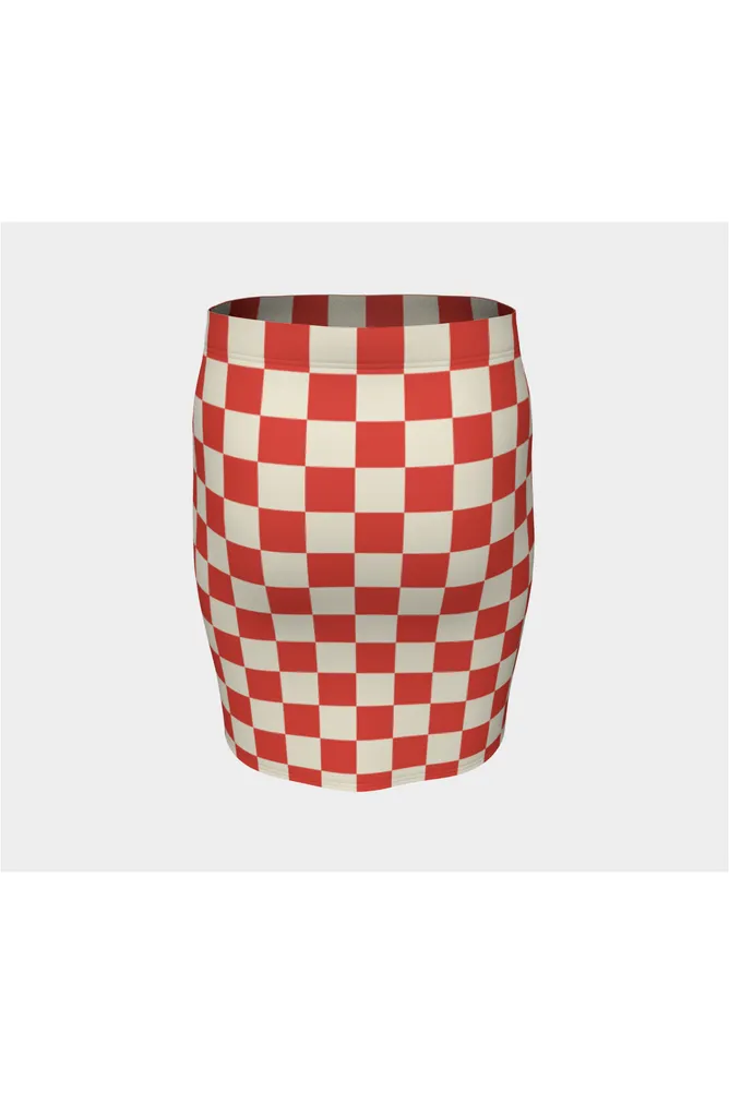 Coral Orange Checker Fitted Skirt