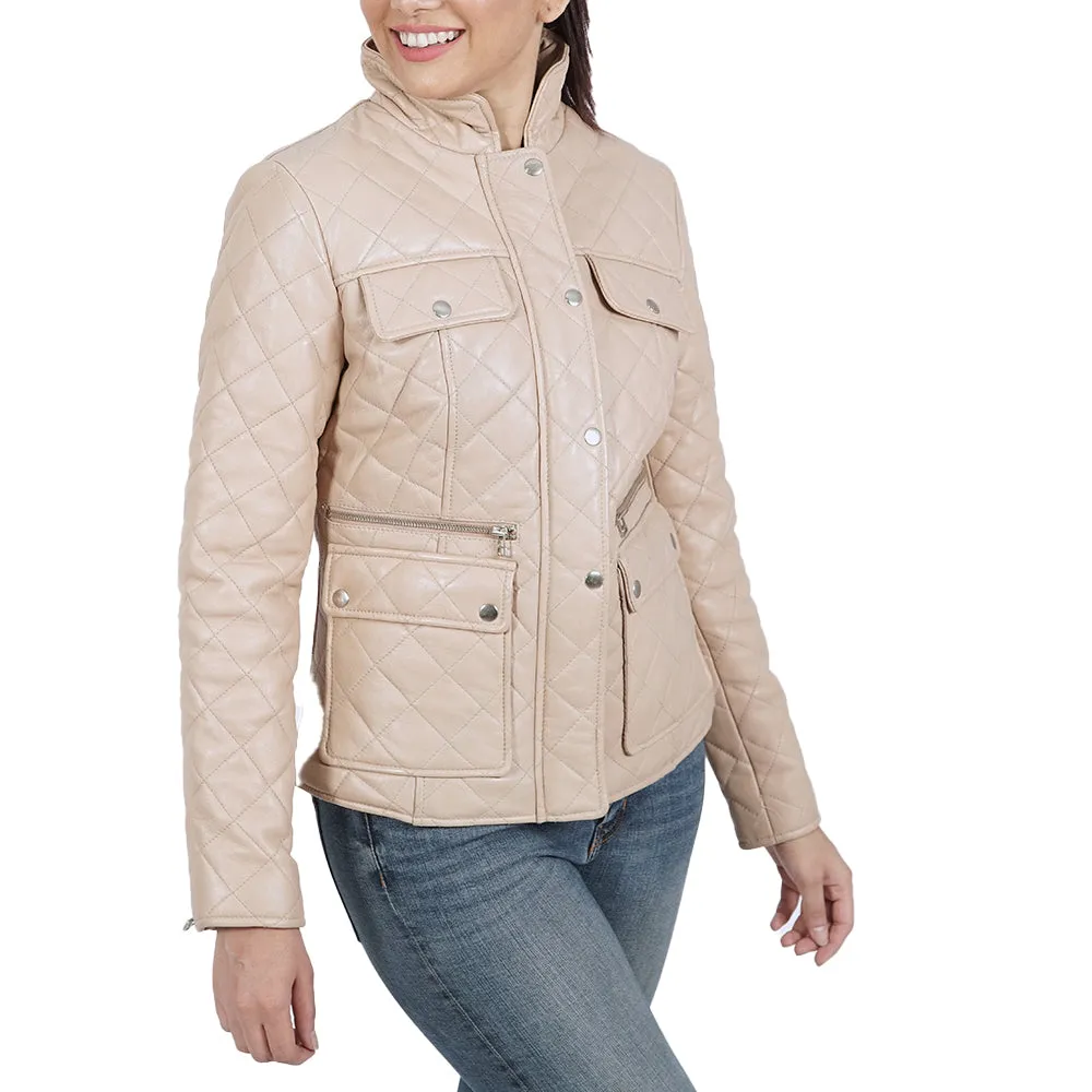 Coral Quilted Jacket With Patents