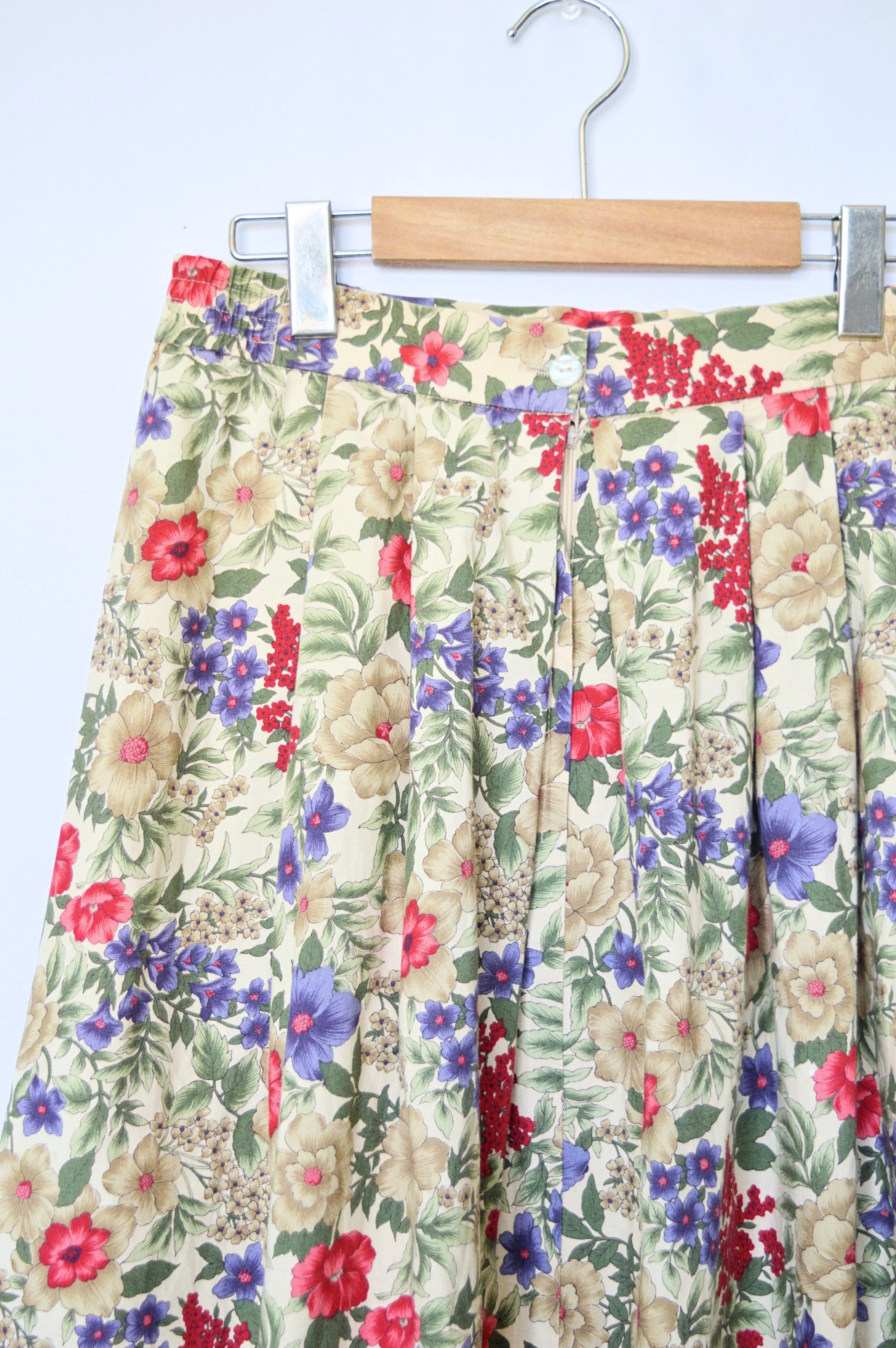 Cotton Beige and Floral Print Maxi Skirt | S-M