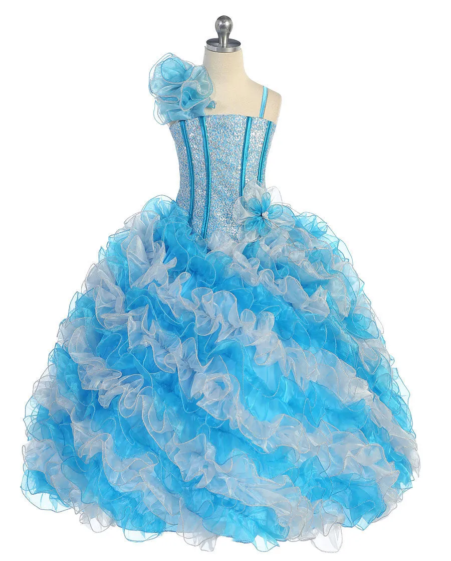 D0600 Sequin Ruffle Pageant Dress (4 Diff. Colors)