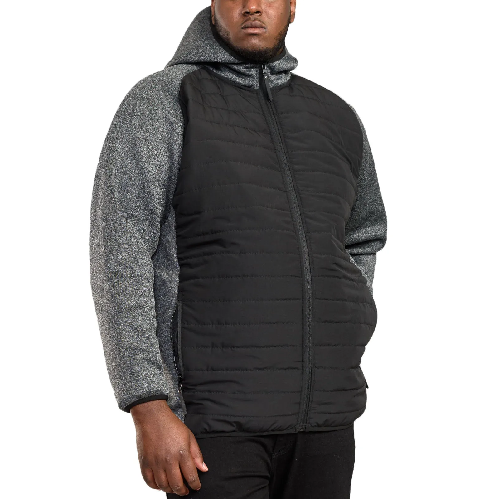 D555 Mens Highampton Big & Tall Hooded Quilted Jacket - Black/Grey