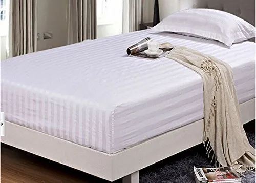 DAKSH 2500GSM Luxurious Comfort Mattress Topper for Comfortable Sleep Microfibre Filled 3"Inch Thickness, Elastic Corners with 300TC Satin Stripe Fitted Bedsheet 100% Cotton 36"x78", Single Bed-White