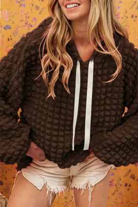 Dark Brown Bubble Textured Waffle Hoodie