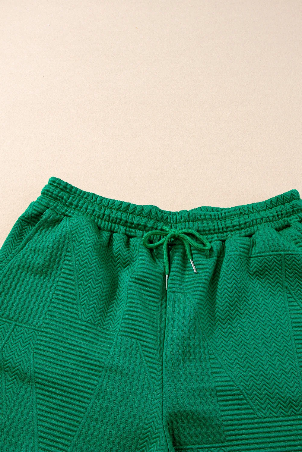 Dark Green Textured Ruffle Split Top and Drawstring Shorts (Takes 2 Weeks Delivery)