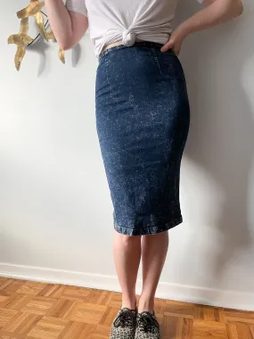 Dark Wash Stretch Pencil Denim Skirt - Small